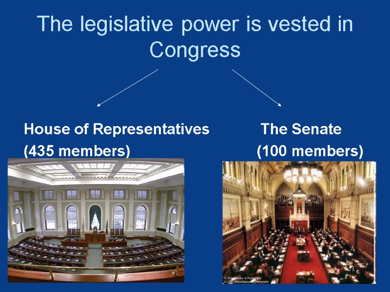 The legislative power is vested in Congress   House of Representatives  